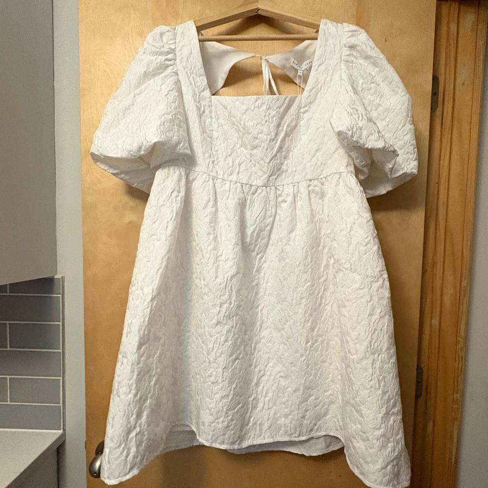 NWT Endless Rose Open Back Floral Jacquard Puff Sleeve Minidress